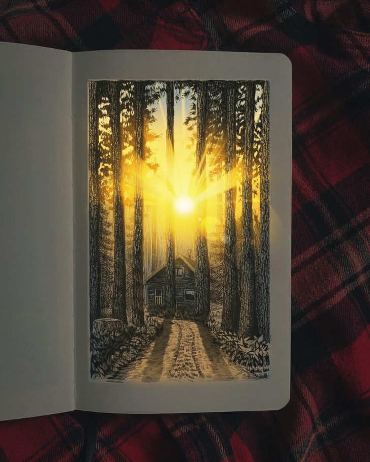 An Artist Makes Glowing Drawings Of Architectural Structures Using Pen And Ink Freeyork