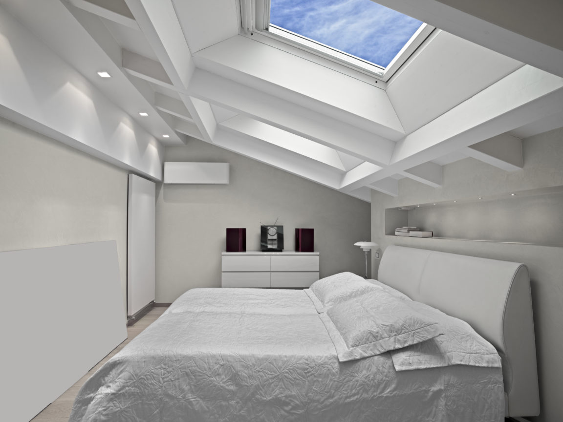 modern bedroom in the attic with skylight 7U97MVM
