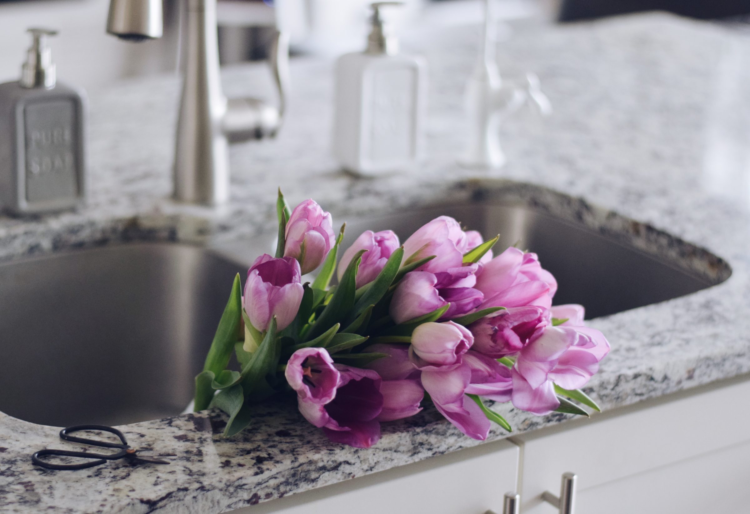 a bouquet of pink tulips inside a kitchen sink in 2021 08 30 10 16 45 utc