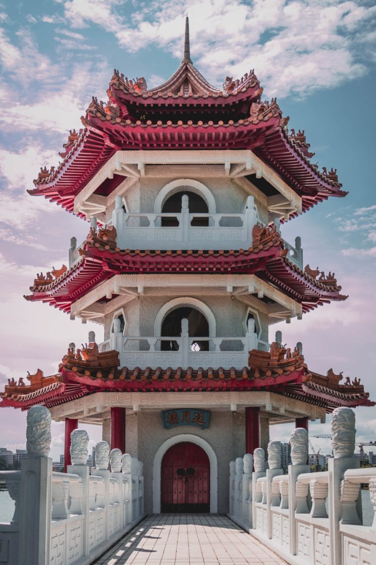 Temple white and red wooden castle