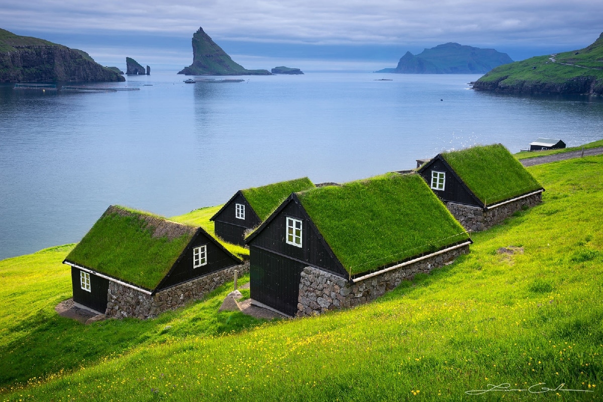 Hobbit Fantasy Green Roof Cottages Faroe Islands Gintchin Fine Art