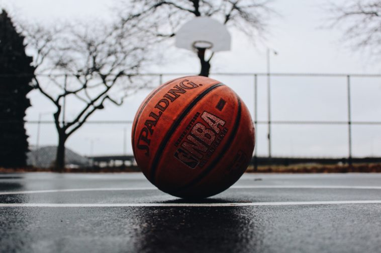 Basketball spalding basketball in court