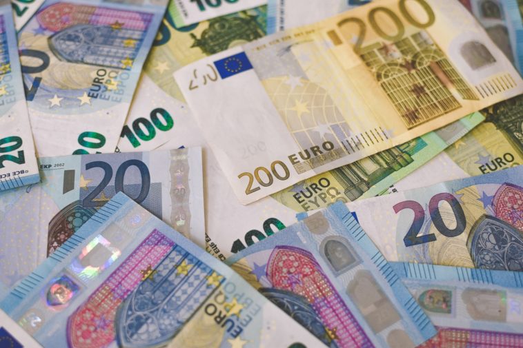 Euro 20 euro bill on white printer paper