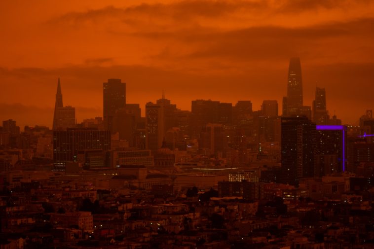 Dystopia san francisco city skyline during 2020 labor day fires