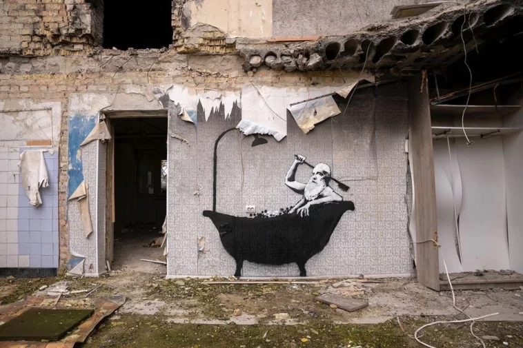 a cow is standing in front of a building