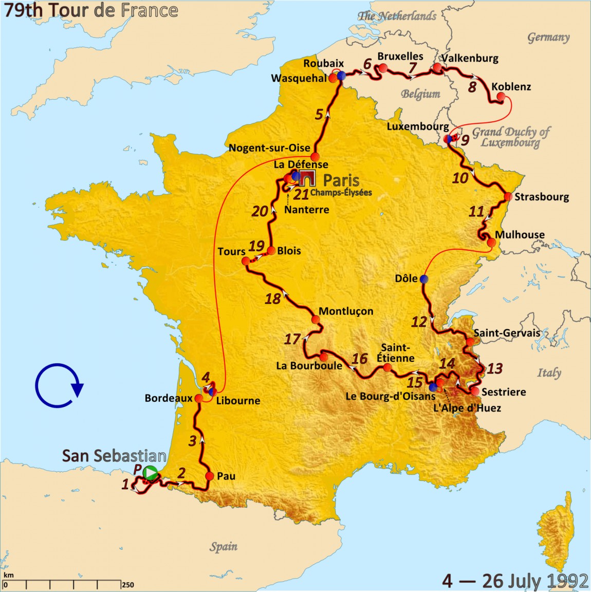 Route of the 1992 Tour de France
